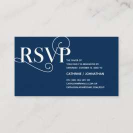 Tarjeta De Recepción Elegante Classy, Navy Blue Script, RSVP responden