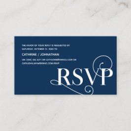 Tarjeta De Recepción Elegante Classy, Navy Blue Script, RSVP responden