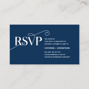Tarjeta De Recepción Elegante Classy, Navy Blue Script, RSVP responden