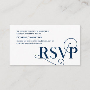 Tarjeta De Recepción Elegante Classy, Navy Blue Script, RSVP responden
