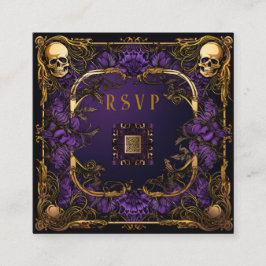 Tarjeta De Recepción Elegante Código Gótico QR Boda RSVP