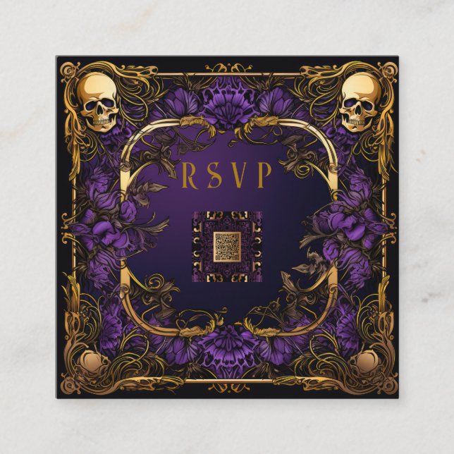 Tarjeta De Recepción Elegante Código Gótico QR Boda RSVP (Anverso)
