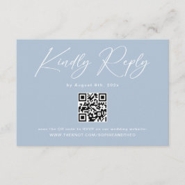 Tarjeta De Recepción Elegante código QR azul claro para RSVP de boda