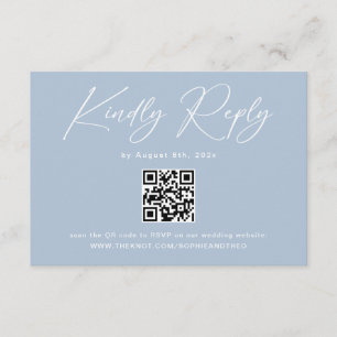 Tarjeta De Recepción Elegante código QR azul claro para RSVP de boda