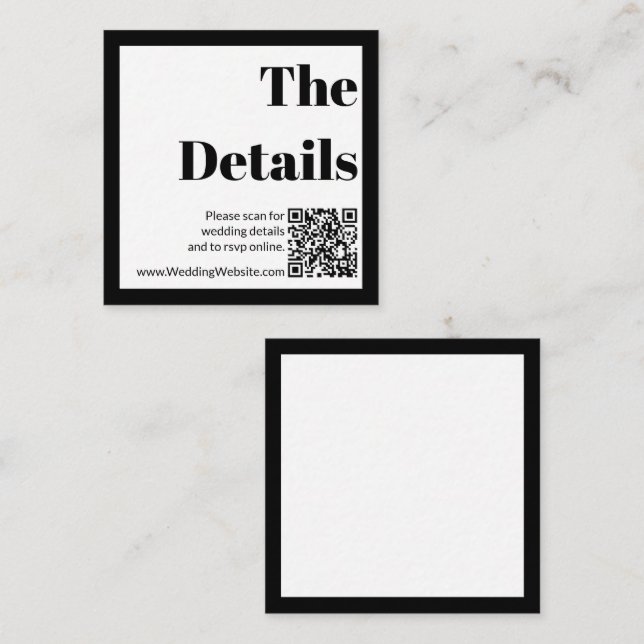 Tarjeta De Recepción Elegante código QR Boda blanco y negro (Anverso / Reverso)