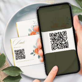 Tarjeta De Recepción Elegante código QR Boda de escritura floral Rubor