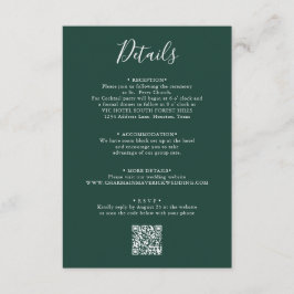 Tarjeta De Recepción Elegante código QR Boda de escritura verde esmeral
