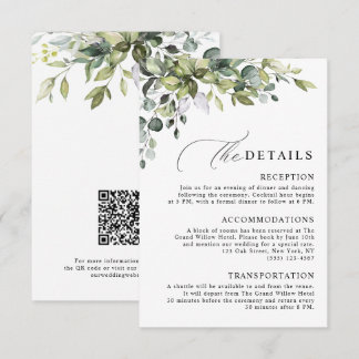 Tarjeta De Recepción Elegante Código QR Botánico de Eucalipto para Boda