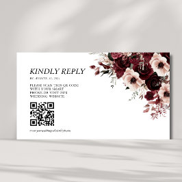 Tarjeta De Recepción Elegante código QR de boda granate burgundy