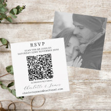 Elegante código QR de fotos en blanco y negro RSVP