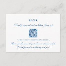 Tarjeta De Recepción Elegante código QR de la Marina Azul en línea RSVP