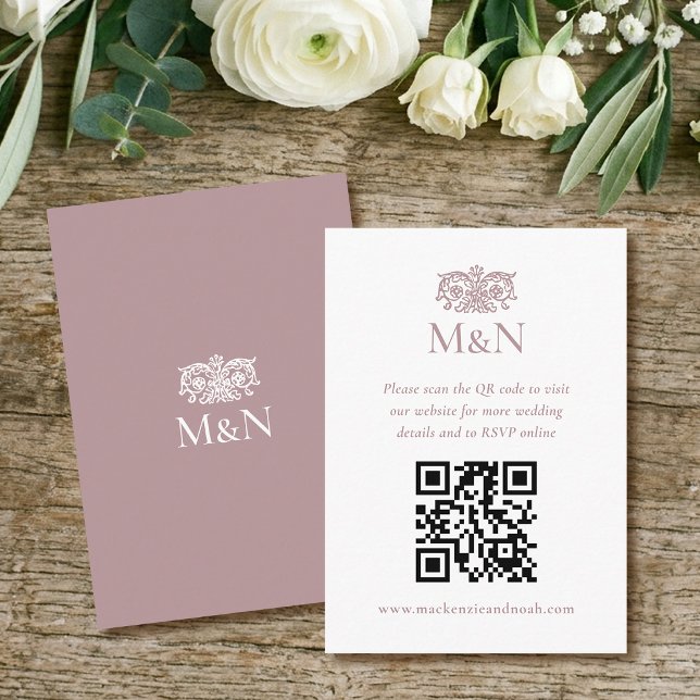 Tarjeta De Recepción Elegante Código QR de Monograma de Boda RSVP Rosa  (Subido por el creador)