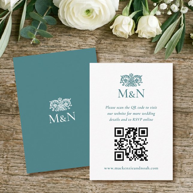 Tarjeta De Recepción Elegante Código QR de Monograma de Boda RSVP Verde (Subido por el creador)