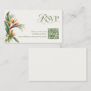 Tarjeta De Recepción Elegante código QR de respuesta para boda tropical