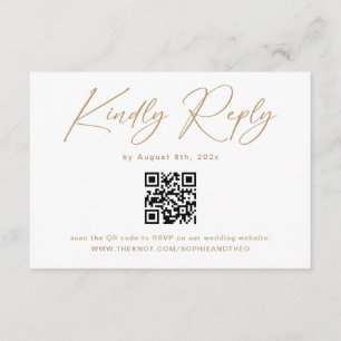 Tarjeta De Recepción Elegante código QR de RSVP de boda en oro y blanco