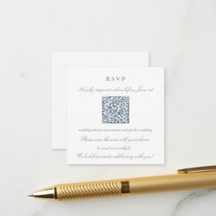 Tarjeta De Recepción Elegante código QR de RSVP en línea azul polvorien