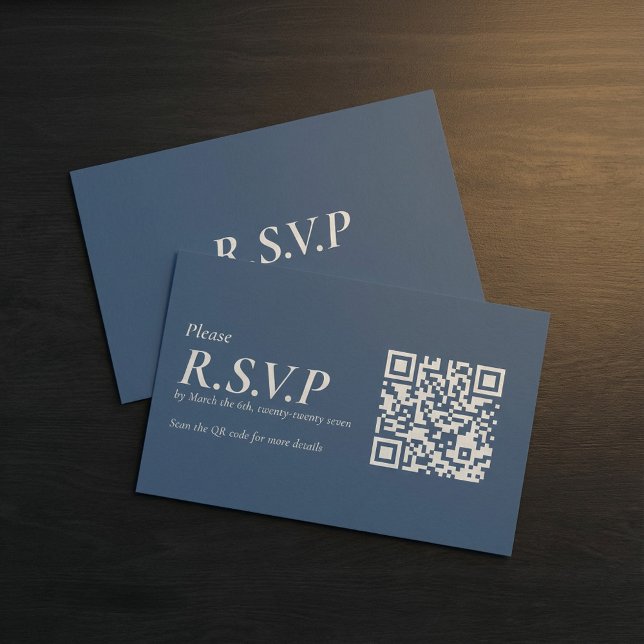 Tarjeta De Recepción Elegante código QR de serie azul RSVP (Elegant Blue Serif QR Code RSVP Enclosure Card.)