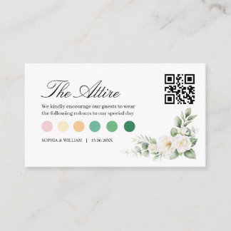 Tarjeta De Recepción Elegante Código QR de Vestimenta de Boda Rosa Blan