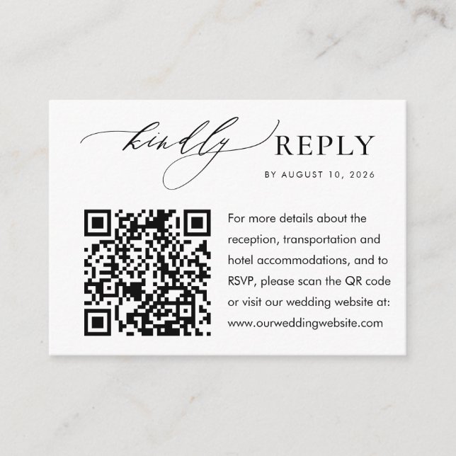 Tarjeta De Recepción Elegante código QR del sitio web Rsvp Wedding Budg (Anverso)