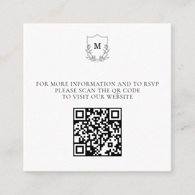 Tarjeta De Recepción Elegante código QR Escudo blanco y negro (Anverso)