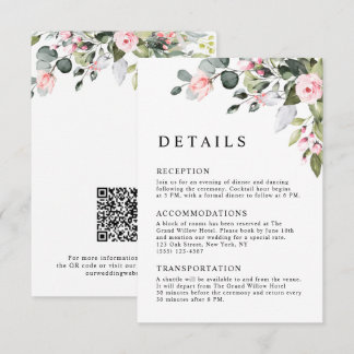 Tarjeta De Recepción Elegante Código QR Floral de Eucalipto con Tono Ro