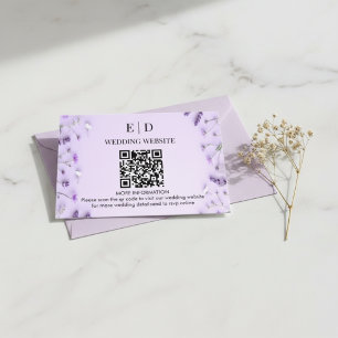 Tarjeta De Recepción Elegante Código QR Floral Lavanda Boda