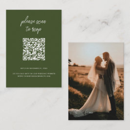 Tarjeta De Recepción Elegante código QR Foto Boda verde oliva RSVP