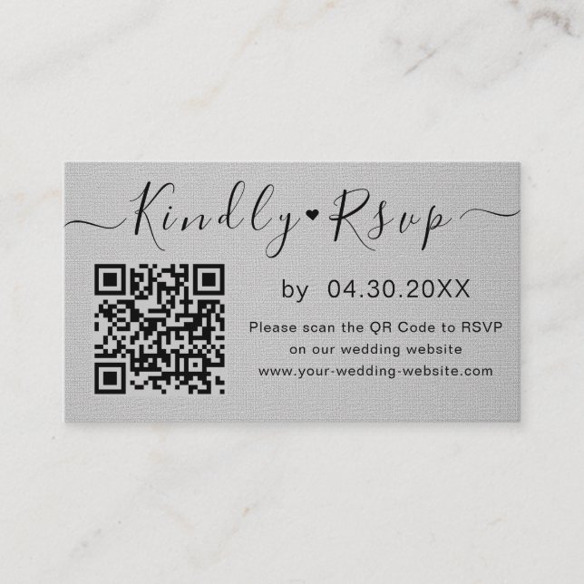 Tarjeta De Recepción Elegante Código QR Moda RSVP Sitio Web Boda mínimo (Anverso)