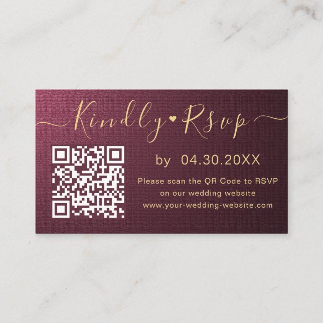 Tarjeta De Recepción Elegante Código QR Moda RSVP Sitio Web Boda mínimo (Anverso)