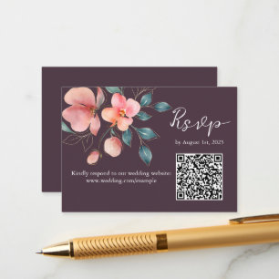 Tarjeta De Recepción Elegante código QR moderno rosa y dorado floral RS