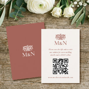 Tarjeta De Recepción Elegante Código QR Monograma de Boda RSVP Terracot