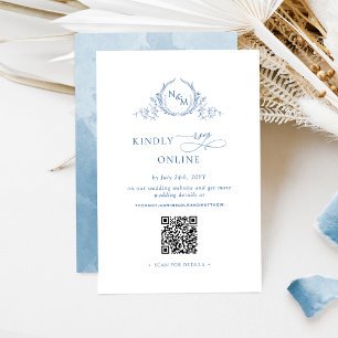 Tarjeta De Recepción Elegante código QR monogramado azul RSVP en línea