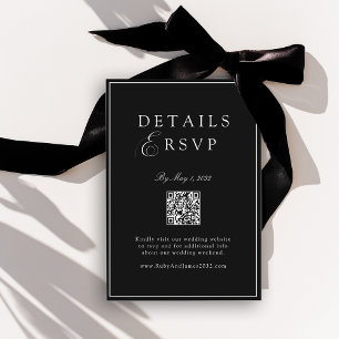 Tarjeta De Recepción Elegante Código QR Negro Real para RSVP de Boda