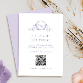 Tarjeta De Recepción Elegante código QR púrpura monogramado / RSVP en l
