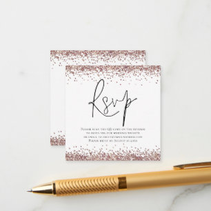 Tarjeta De Recepción Elegante código QR Rosa Boda Purpurina de oro RSVP
