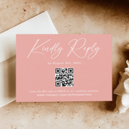 Tarjeta De Recepción Elegante código QR rosa de boda RSVP