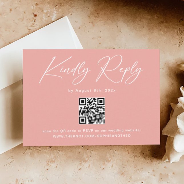 Tarjeta De Recepción Elegante código QR rosa de boda RSVP (Subido por el creador)