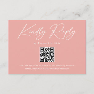 Tarjeta De Recepción Elegante código QR rosa para RSVP de boda