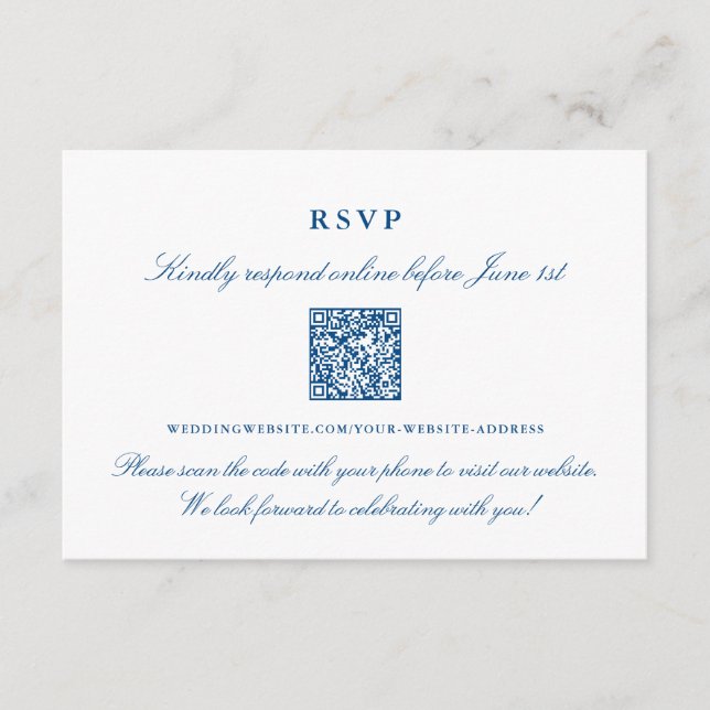 Tarjeta De Recepción Elegante código QR RSVP en línea - Colección Portl (Anverso)
