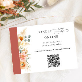 Tarjeta De Recepción Elegante código QR RSVP Peach y Rust Naranja Boda