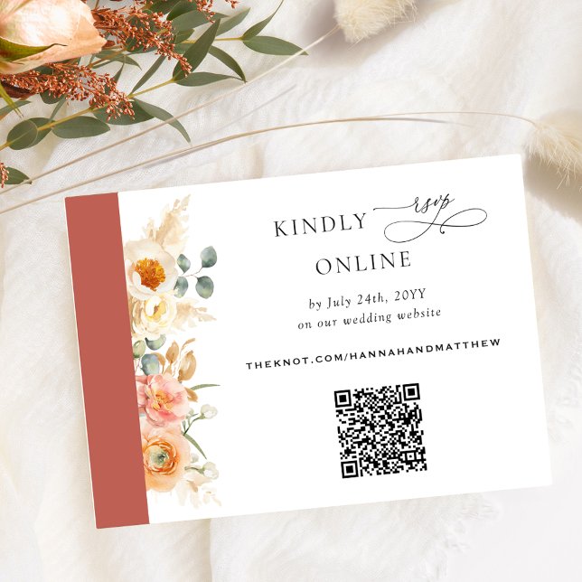 Tarjeta De Recepción Elegante código QR RSVP Peach y Rust Naranja Boda (Subido por el creador)
