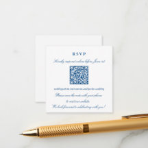 Elegante Código QR RSVP Pequeño Azul Marino en Lín