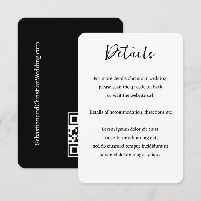 Tarjeta De Recepción Elegante código QR simple de casamiento (Anverso / Reverso)