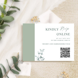 Tarjeta De Recepción Elegante código QR verde pálido Boda RSVP