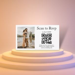 Tarjeta De Recepción elegante código rsvp qr foto simple boda