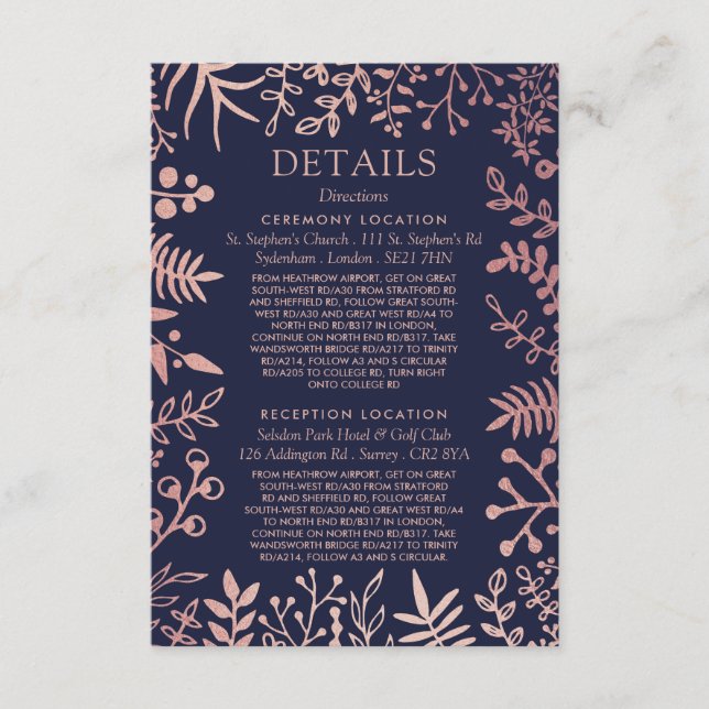 Tarjeta De Recepción Elegante colección de Bodas florales de Rosa y mar (Anverso)
