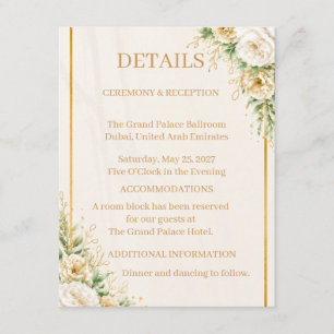 Tarjeta De Recepción Elegante Colección de Suite de Boda Floral Marfil