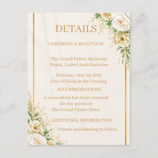 Tarjeta De Recepción Elegante Colección de Suite de Boda Floral Marfil