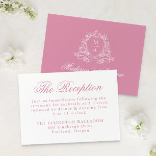 Tarjeta De Recepción Elegante Collar Floral de Cuarzo Rosa para Boda Re