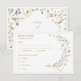 Tarjeta De Recepción Elegante color de agua delgada Flor silvestre RSVP